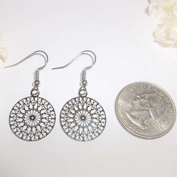 Dark Silver Circle Earrings Fashion Jewelry Dangle Drop Minimalist Style 6823 - Picture 2 of 8